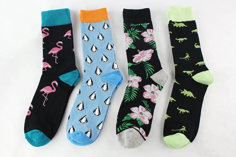 Новинка, мужские хлопковые носки в стиле хип-хоп, Харадзюку, веселые забавные носки с рисунками животных, фламинго, пингвина, Чили, мужские носки для свадьбы, рождественский подарок