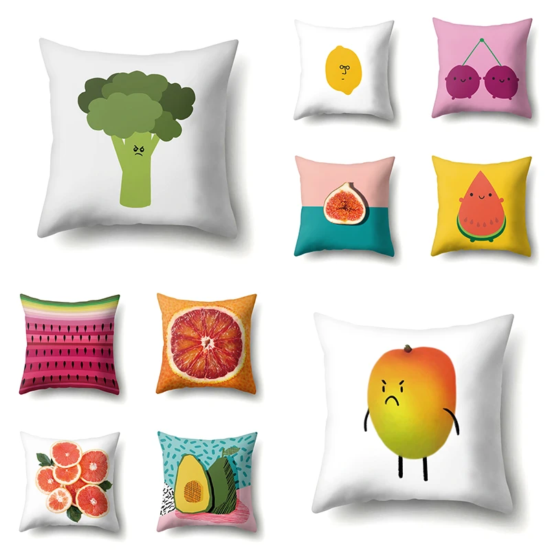 

Funny Printed Fruit Cushion Cover 45x45cm Creative Polyester Throw Pillow Covers Cushions Home Decor Pillows Angry Lemon Pillow