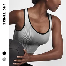 Женский Белый бесшовный удлиненный спортивный бюстгальтер в тонкую полоску со съемными подушечками для йоги, тренировок, тренажерного зала, фитнеса, укороченный топ с высокой талией