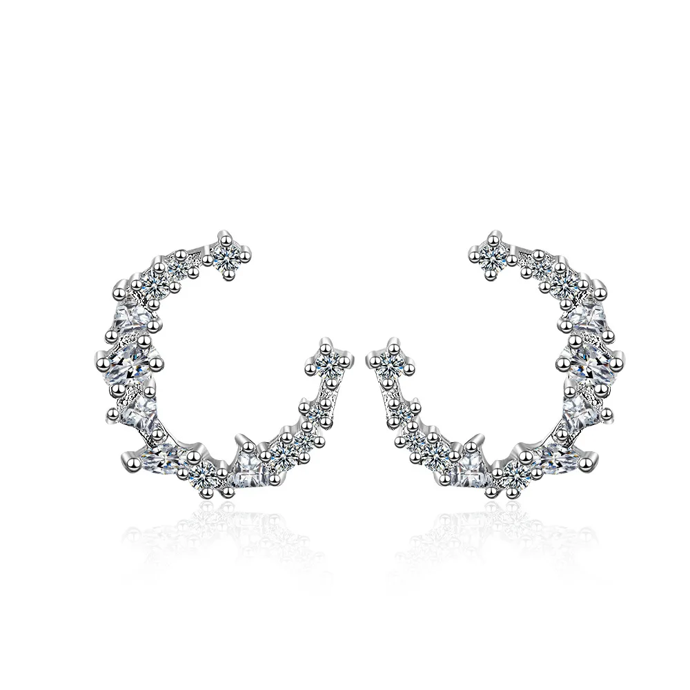 

Promotion 925 sterling silver fashion shiny crystal moon female gift lady stud earrings jewelry Anti allergy girls students 2019