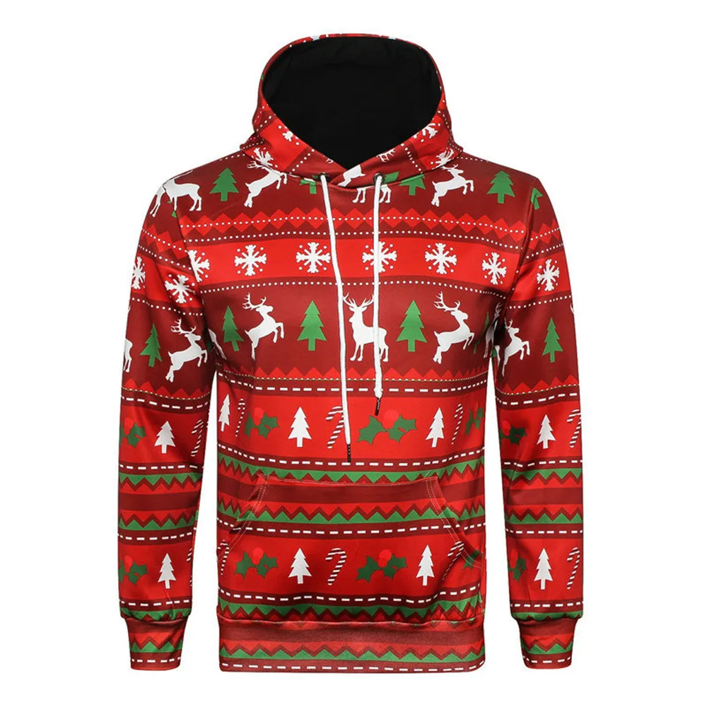Hoodie Men 3D Printed Christmas Pullover Long Sleeve Hooded Sweatshirt  moletom masculino Pockets Mens Hoodies And Sweatshirts