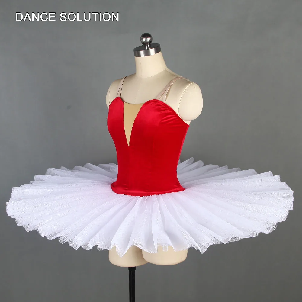 Top selling adult girls ballet dance tutu performance costumes red velvet bodice with white pleated tutu ballerina dress BLL128