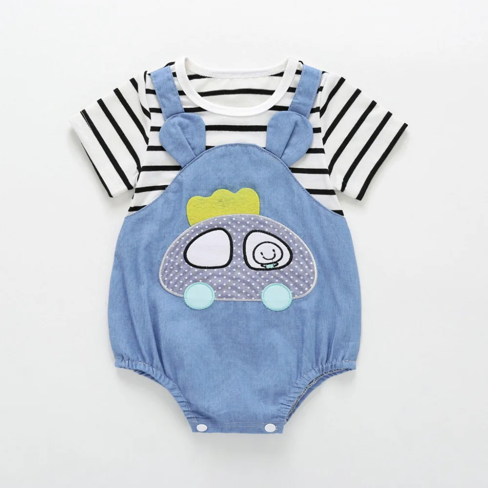 

Baby Girl Clothes Fake 2 Pieces Cartoon Patchwork Striped Romper New Born Baby Clothes Baby Clothes Infantil Clothing Costume