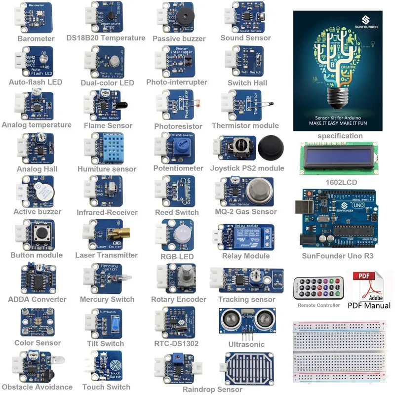 Sunfower Ultimate UNO R3 набор датчиков V2.0 для Arduino UNO R3 Mega2560 Mega328 Nano