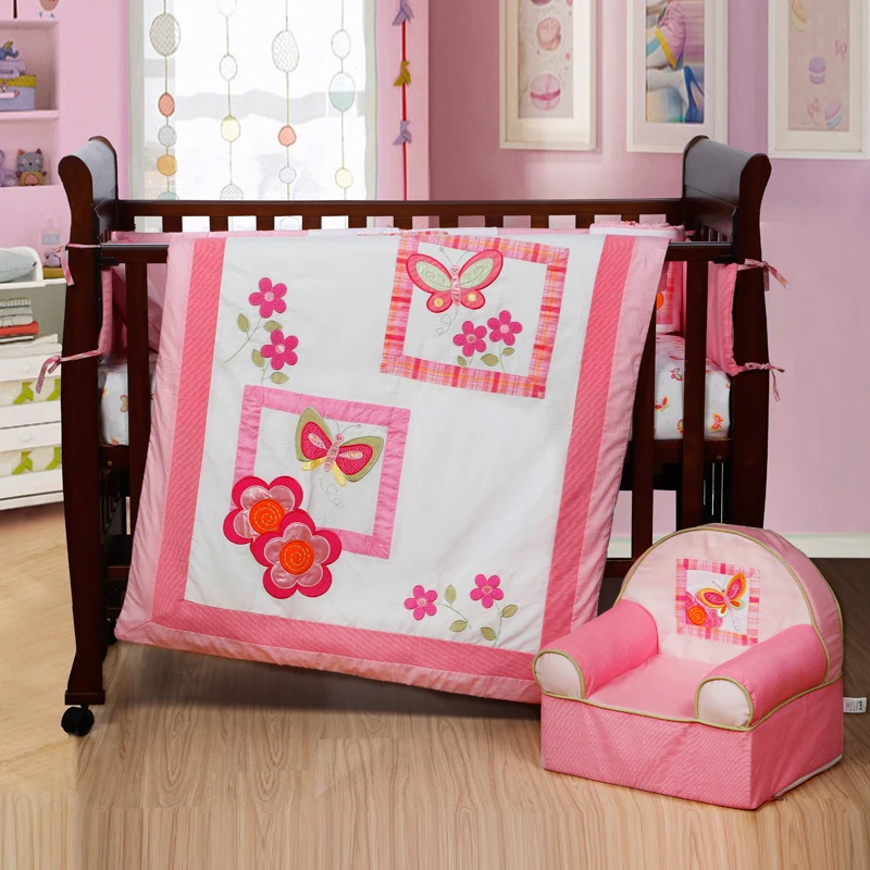 4PCS embroidered Baby Bed Bumper Cot Sheets Cotton Cheap Baby Cot Set