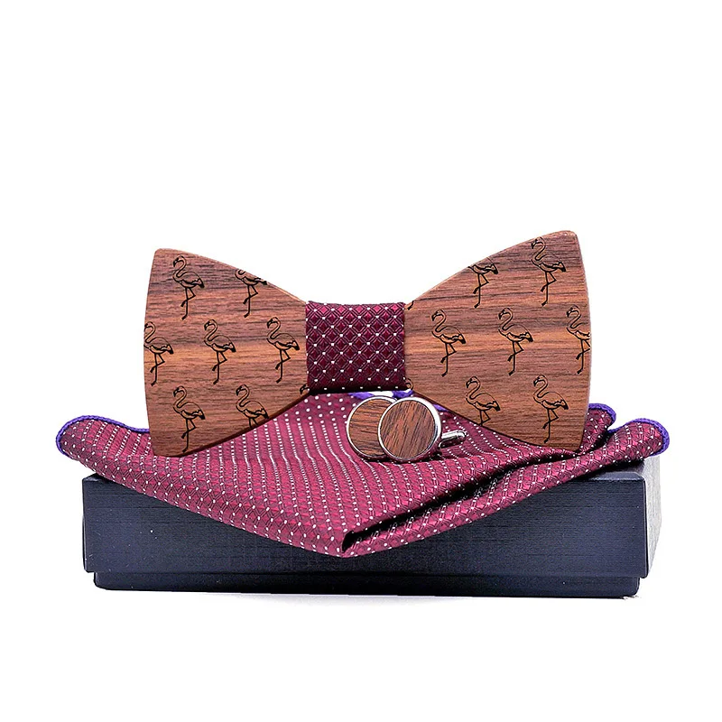 2019 новый мужской набор галстуков деревянная бабочка Шея галстук-платок запонки Свадебные бизнес галстуки из полиэстера запонки