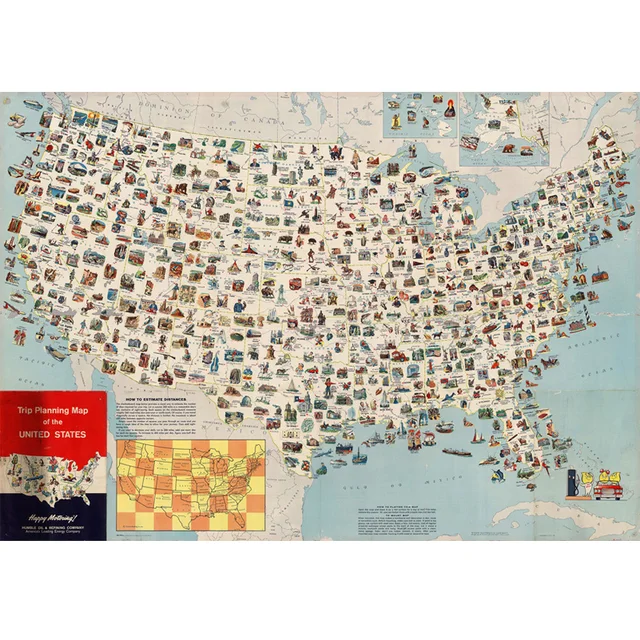 Trip Planning Map Of The United States Canvas Paintings Wall Art Home