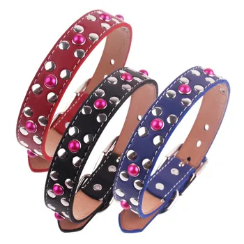 

High Quality Wide Bling Rhinestone Diamond Cat Dog Collars PU Leather Pet Strap for Dogs Adjusted Collars