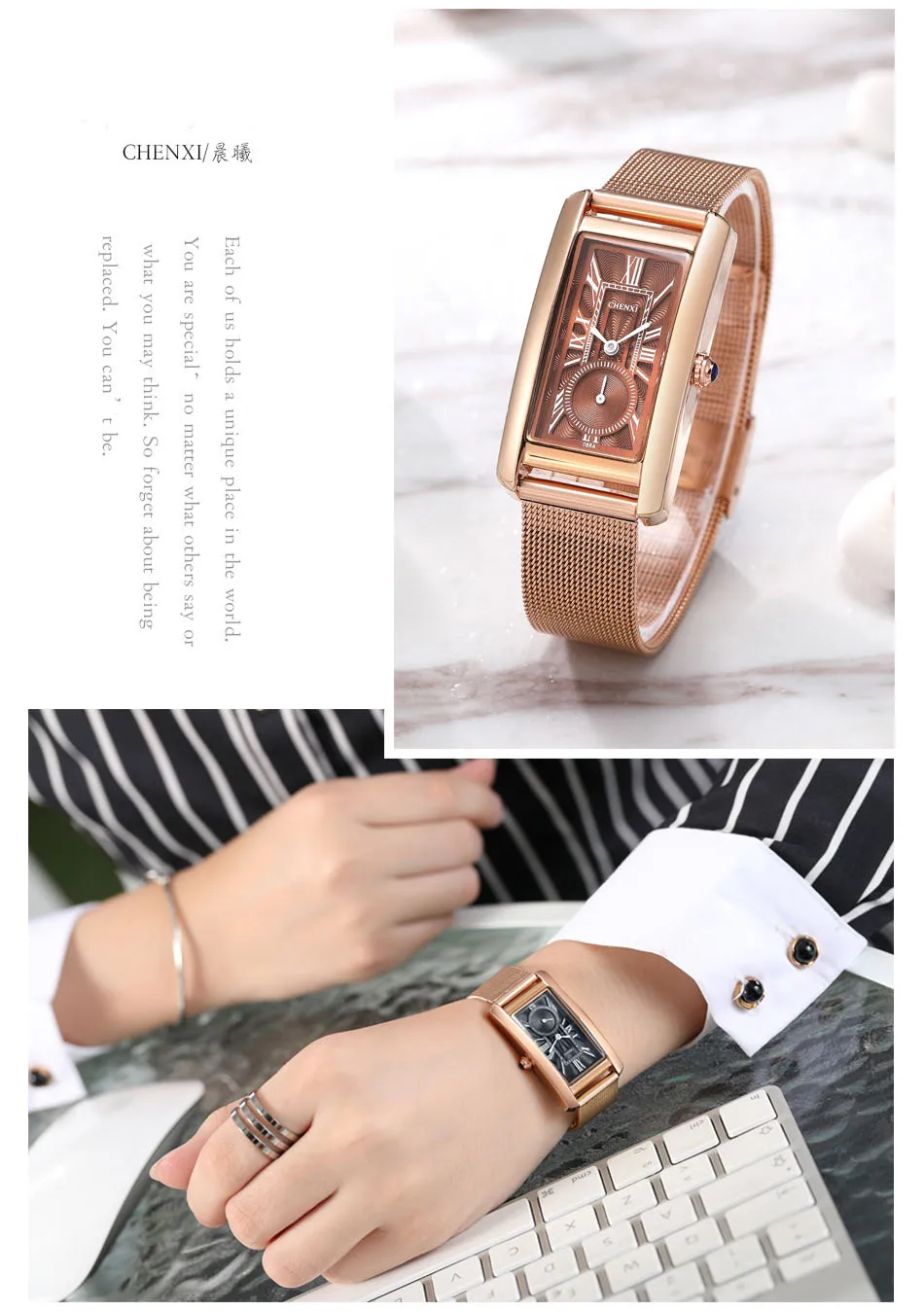 CHENXI Popular Rose Women Casual Watches Unique Rectangle Roman Numeral Blue Pointer Stop Watch Waterproof Elegant Lady's Clock CHENXI Popular Rose Women Casual Watches Unique Rectangle Roman Numeral Blue Pointer Stop Watch Waterproof Elegant Lady's Clock