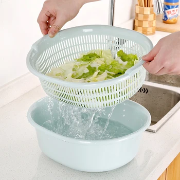 

1pc Plastic Double Washing Basket Drain Basket Kitchen Fruit And Vegetable Storage Basket