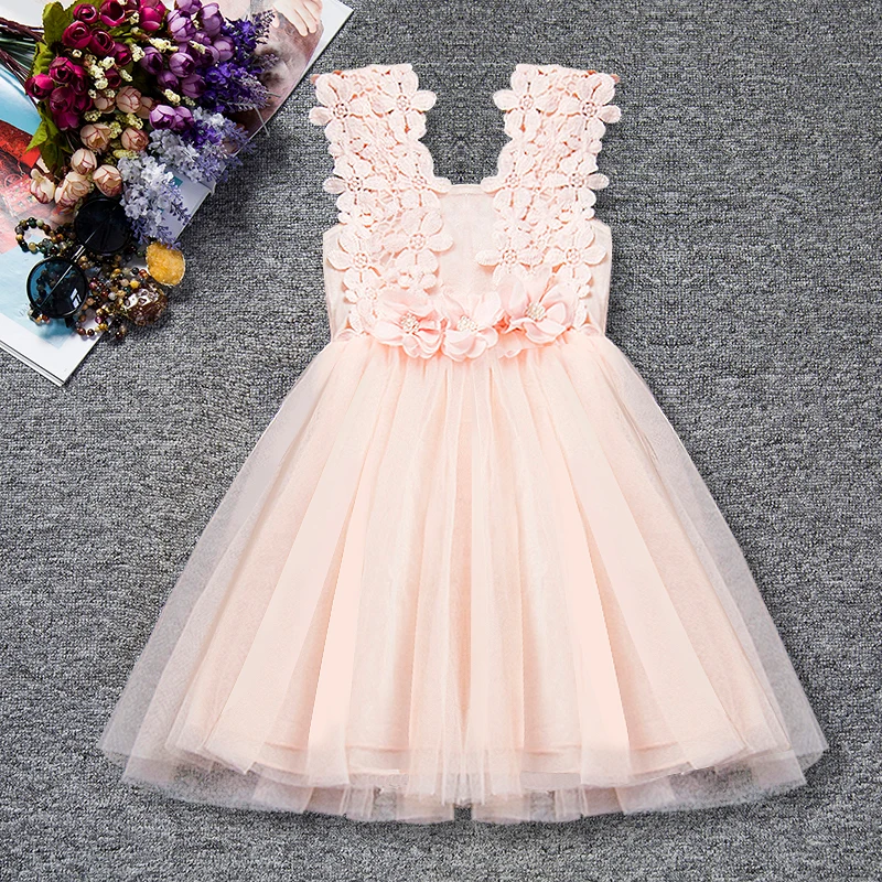 Летнее кружевное платье с цветочным узором Одежда для девочек бальное платье без рукавов для маленьких девочек повседневная одежда для маленьких девочек Детские платья