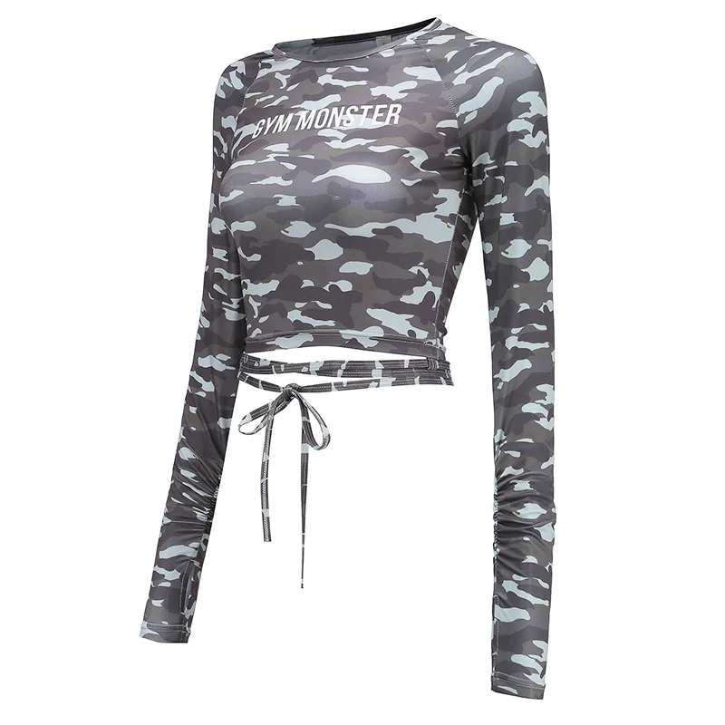 Women Sexy Long Sleeve Crop Top fitness T-shirts camouflage Yoga shirt Gym Top Sexy sports T shirt  Workout Running clothes