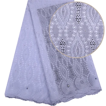 

Embroidered 100% Cotton White Lace Fabric With Beads High Quality Swiss Voile Cotton Lace In Switzerland For Wedding Dress 1506B