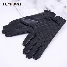 ICYMI натуральная кожа сенсорные перчатки для женщин плед овчины тачскрин теплые тканевые Перчатки Элегантные женские перчатки с бантом