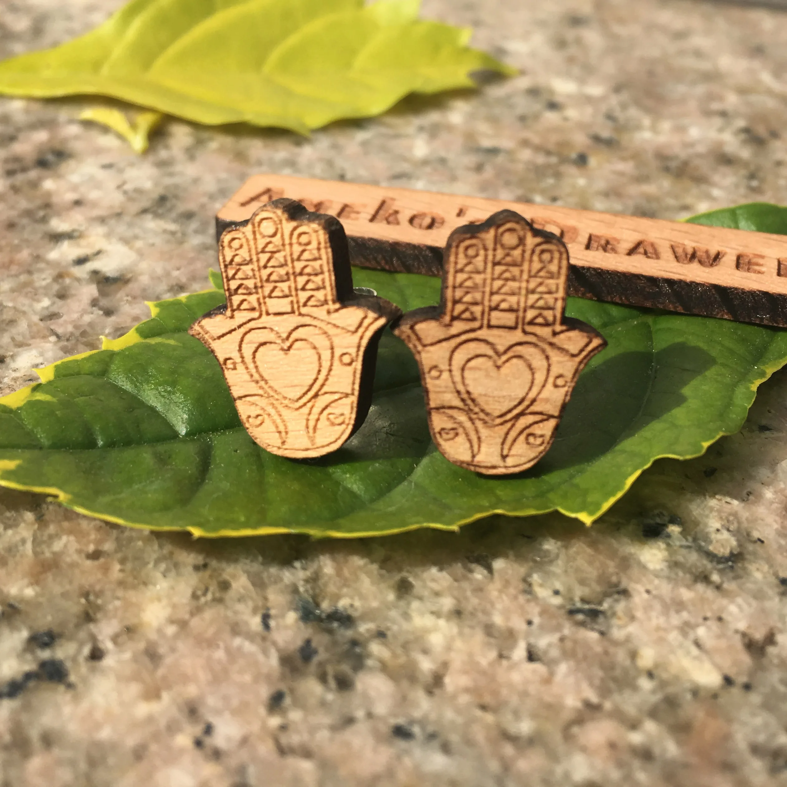 

Hamsa Earring Laser Engraved Earrings Five Wooden Earring Lucky Hands Handmade Earrings Good Luck Jewelry X 1 Pair