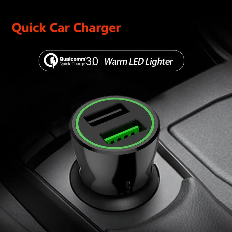 

Quick Car Charger 3.0 Dual 2 USB Fast Charger Auto Smart LED Adapter For XIAOMI MI A1 A2 6 8 SE 6X Redmi Note 4 5 6 Huawei