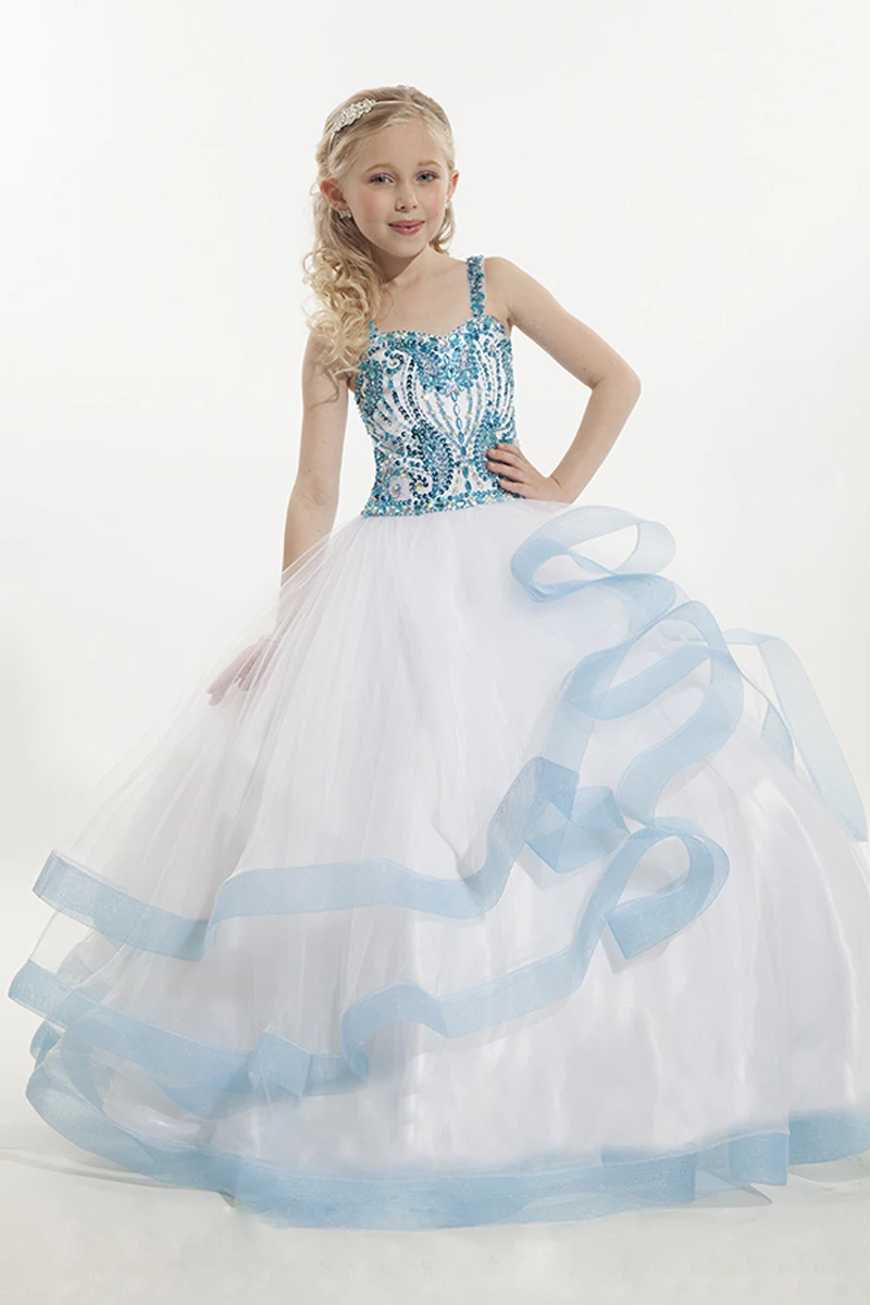 Online Get Children Dressed In Long Blue Prom Aliexpress White Blue Ruffles Prom For Little Children Long Flower 2017 Luxury Crystal Pageant S Glitz