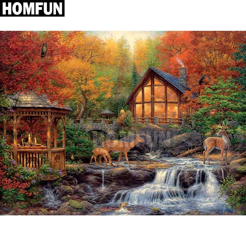 Алмазная живопись HOMFUN A00125 алмазная вышивка Лес олень полная выкладка/круглая 5D