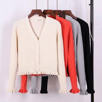 

Korean Women Sweater Cardigan 2020 Autumn Elegant Slim V Neck knit cardigan Coat Soft Women Long Sleeve Knitting Outwear Female