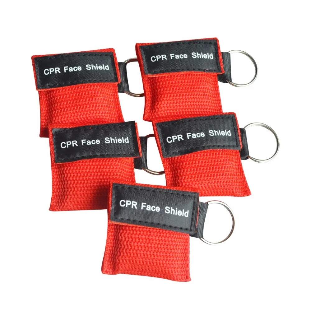 

Wholesale 500Pcs/Lot CPR Resuscitator Mask Keychain With Free Breathing Barrier Emergency Face Shield Red Pouch Wraped