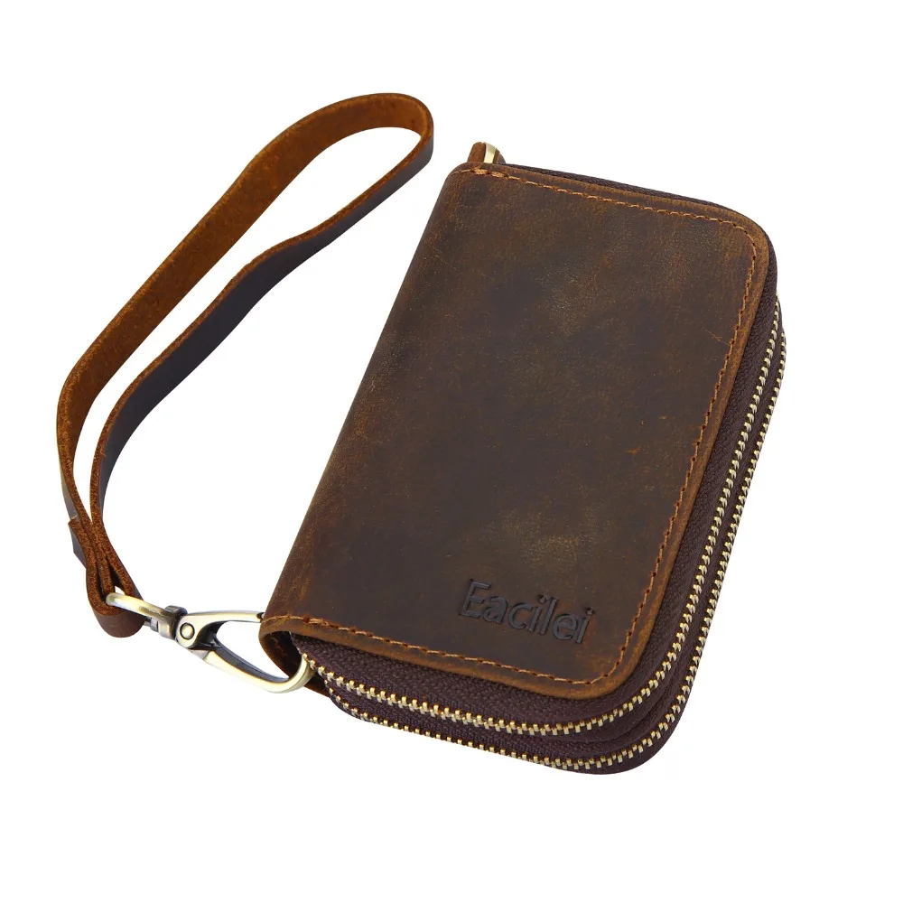 Vintage Genuine Leather Smart Key Coin Pack Metal Hook Chain Zipper Bag Car Holder | Багаж и сумки