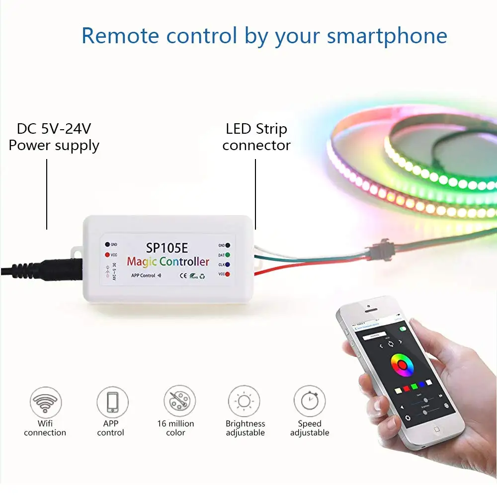 SP105E Беспроводной Bluetooth чудесный необычный цветной светодиодный контроллер iOS Android DC5V~ 24 V для WS2811 WS2812B WS2801 SK6812 полосы