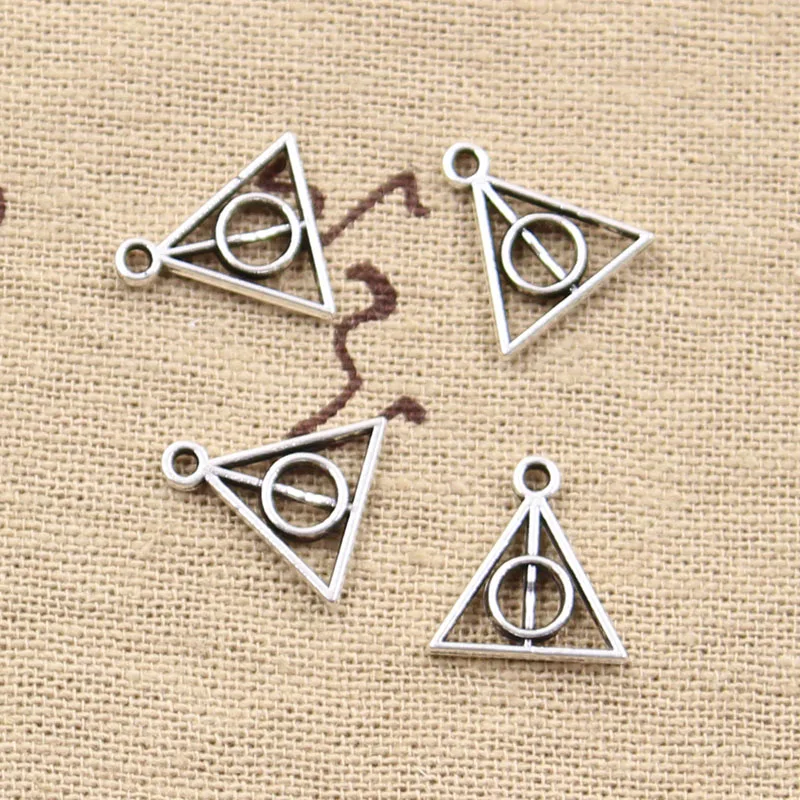 30 шт. шармы deathly hallows 13x12 мм искусственно состаренные подвески, винтажная тибетская Серебряная бронзовая, DIY для браслета ожерелье - Окраска металла: silver