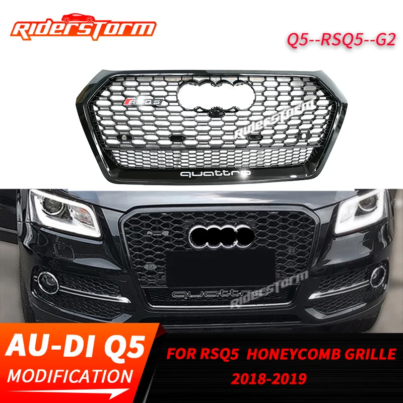

For AUDI Q5 front grille change to RSQ5 honeycomb grill balck and chrome racing grill 2018-2019 facelit RSQ5 grille