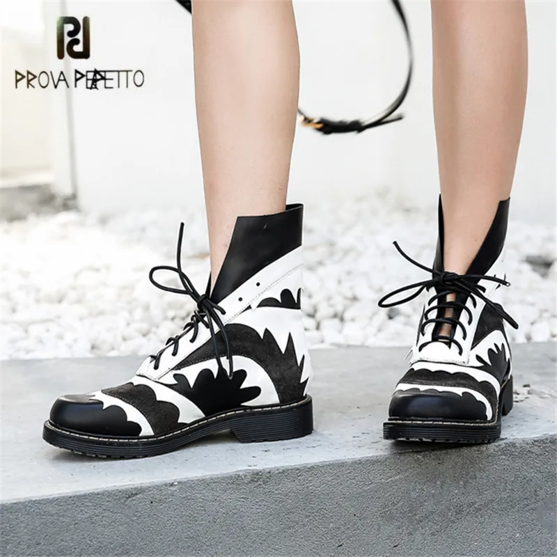 

Prova Perfetto Retro Women Ankle Boots Short Chelsea Booties Black White Platform Rubber Shoes Woman Autumn Riding Boots
