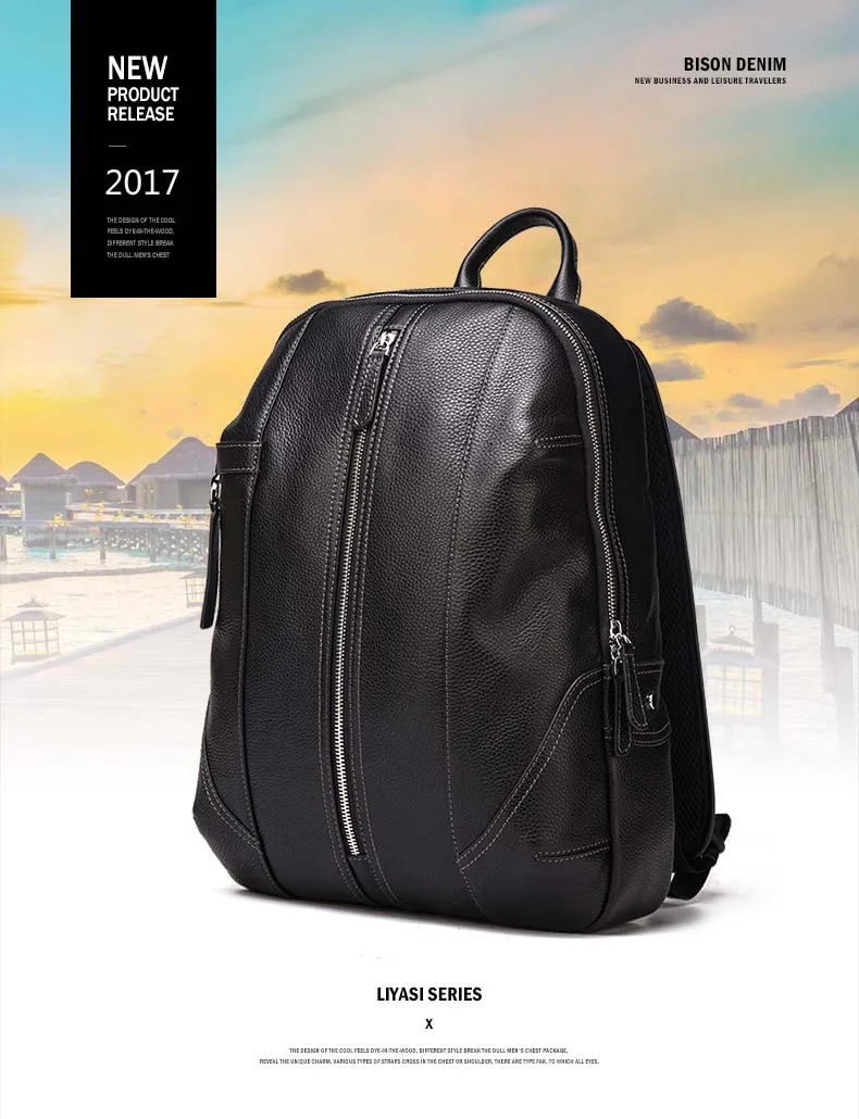 Бренд BISON DENIM, Школьные Сумки из натуральной кожи для подростков, рюкзак N, мужской рюкзак для путешествий, повседневный рюкзак для ноутбука из воловьей кожи