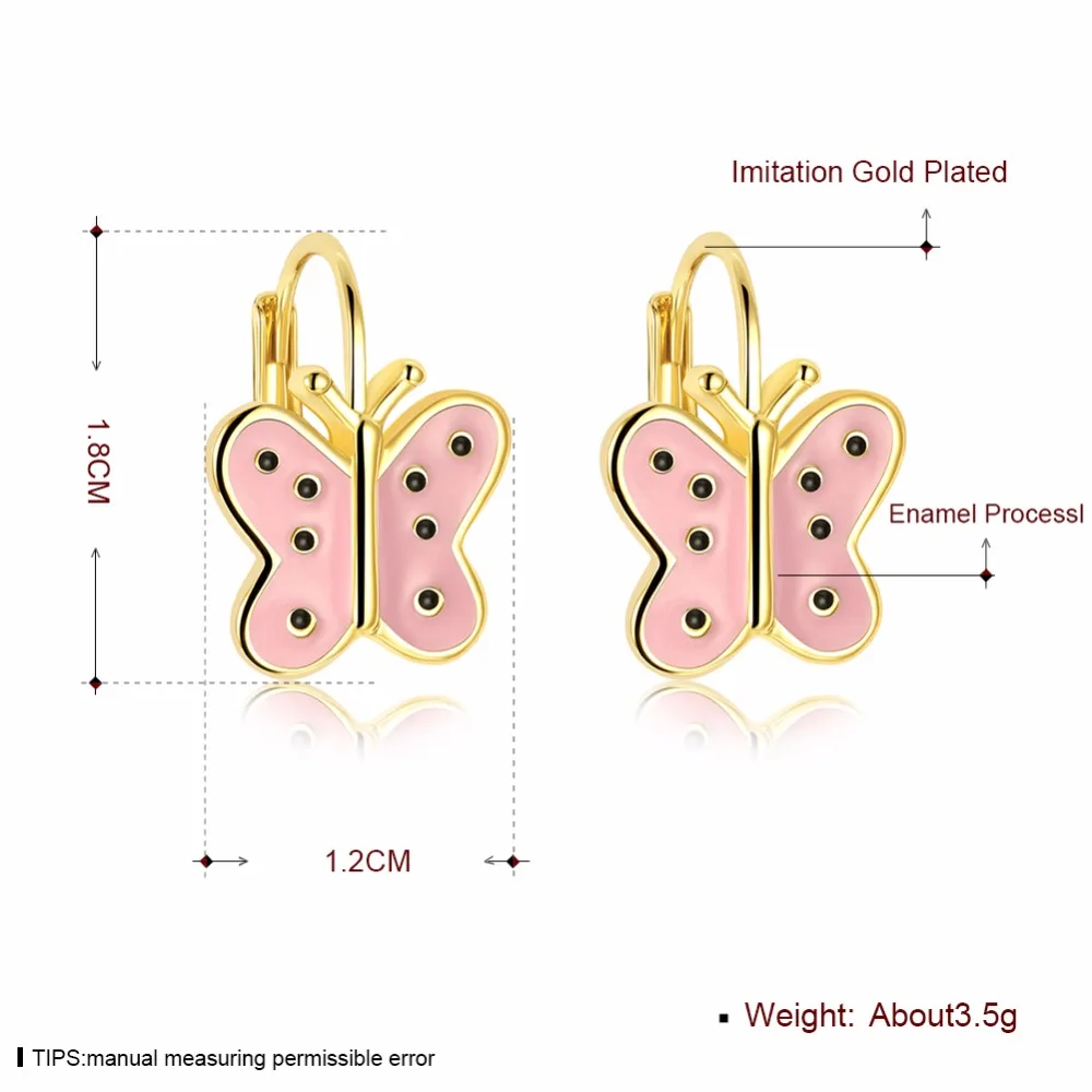 Милый маленький золотистый цвет пурпурный/розовый эмаль Сережка-гвоздик в форме бабочки для женщин Детская бижутерия для девочек Orecchini Aros Aretes