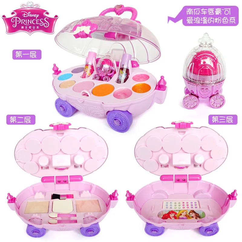 Disney princess Children's Makeup Crystal Love Mini Makeup Car House Toys Birthday Gifts frozen kids makeup girls toys gift