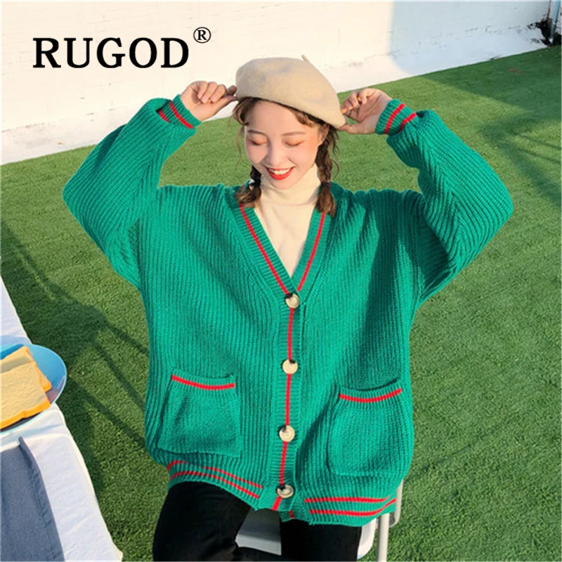 

RUGOD Knitted Cardigan sweater Women 2019 Korean winter auturm thicken Bottom Clothing Sweate Korean chic green overcoat femme