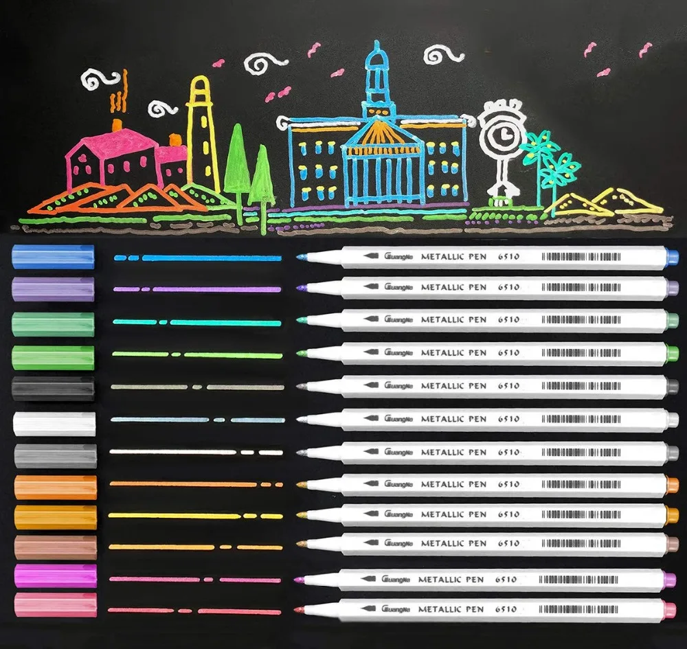 

For Metallic Marker Pens Set Drawing Painting For Scrapbooking Crafts Card Making and DIY Photo Album, Black Paper, Painting