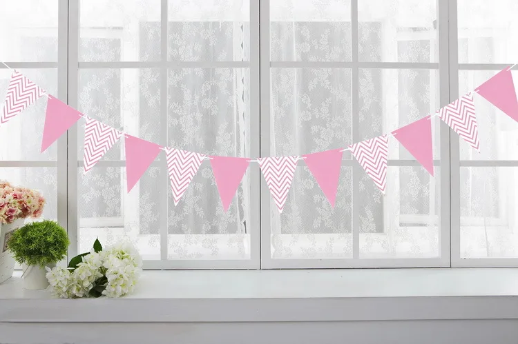 12pcs/set Pennant Banner Happy Birthday Party Decorations Kids Baby Shower Garland Adult Rose Gold Silver Flags Nursery Supplies - Цвет: 3