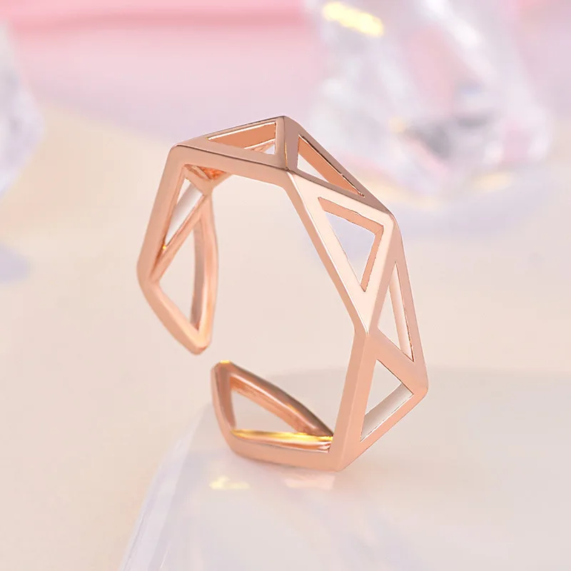 CHUKUI Geometry Hollow Polygon Triangle Open Rings For Women Creative Simple Lady Fashion Jewelry Adjustable (4)