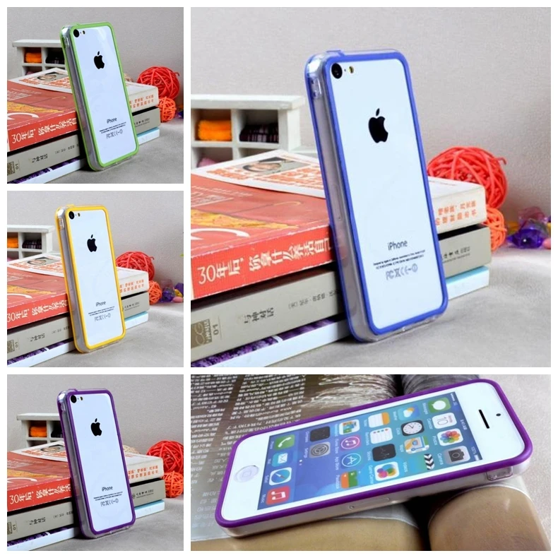 

New Hybrid middle transparent Bumper For iphone 5c soft rubber frame TPU case original phone bags cover with 10th color