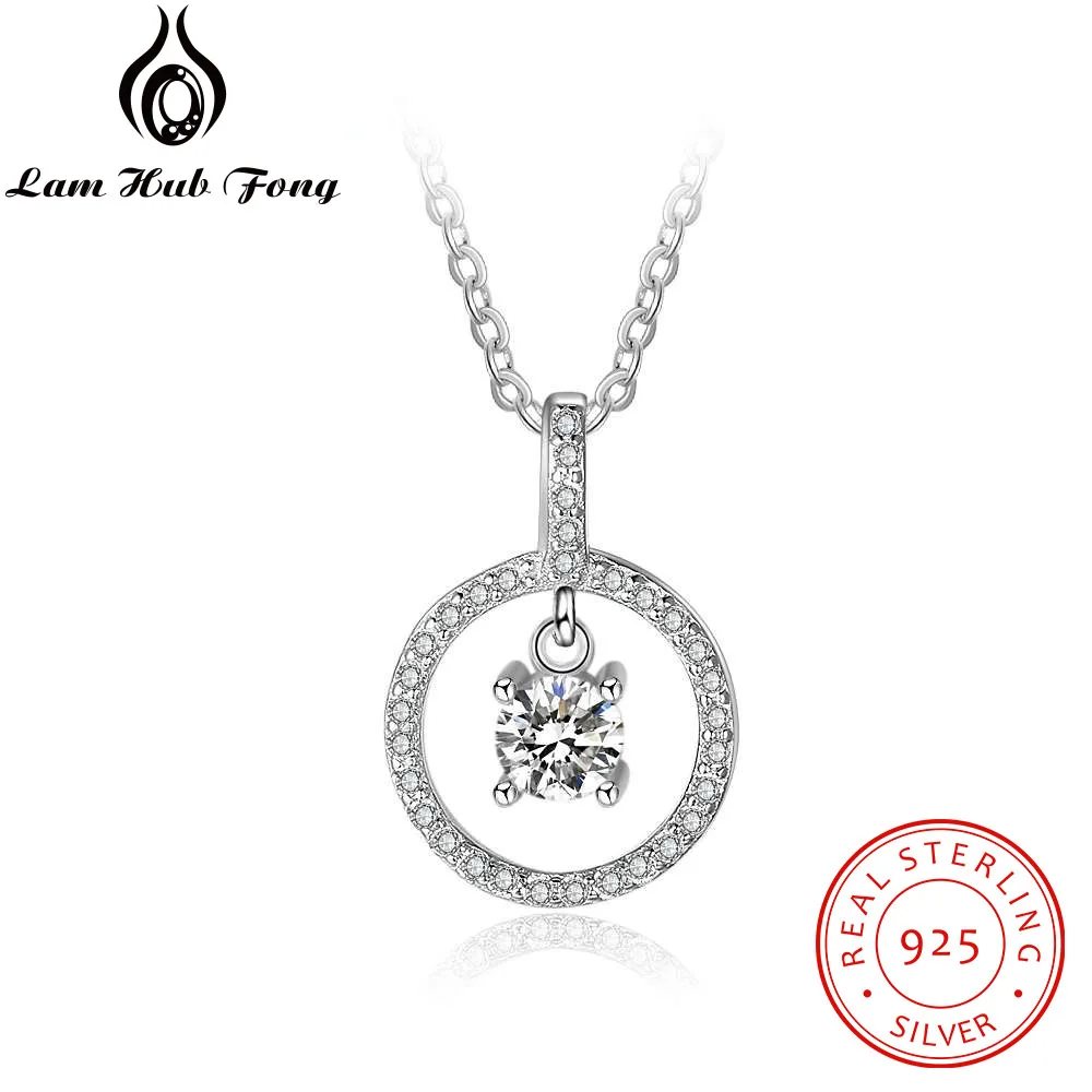 

Women 925 Sterling Silver Circle Pendant Necklace With CZ Stone Trendy Jewelry Christmas Gift For Ladies(Lam Hub Fong NE101983)
