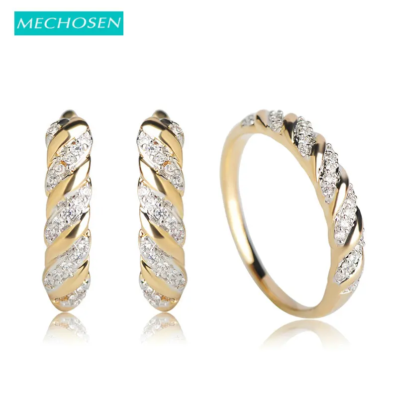 

MECHOSEN Cross AAA zirconia Stud Earrings Ring Set Copper Jewelry Sets For Women Wedding Routime oorbellen anillos mujer schmuck