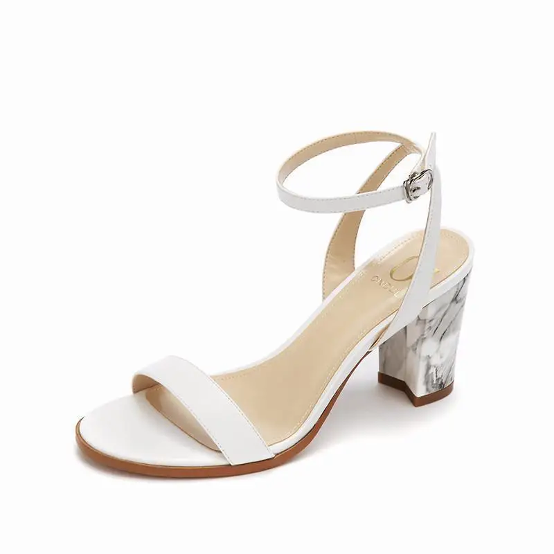 

Open Toe Fashion Pattern Splicing Comfortable Sandals Thick Heels Ankle Strap Sandals contracted High Heels Sandals Women