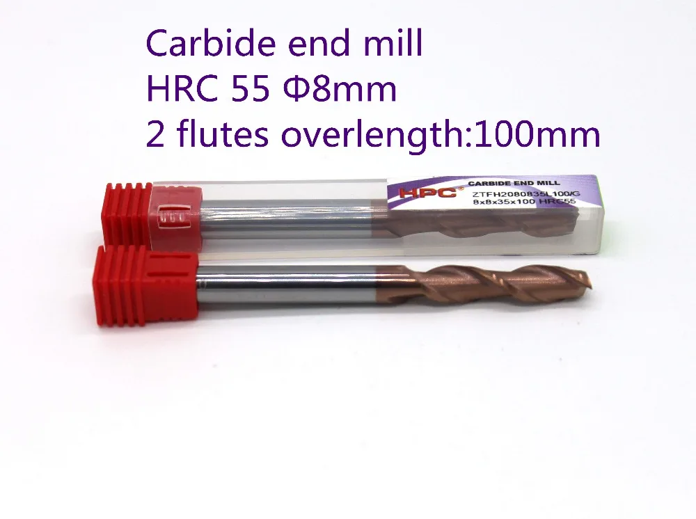 

router bit 8*8*35*100 of 2 flutes flat end mill HRC55 mills cutter carbide end mill CNC milling machine tool