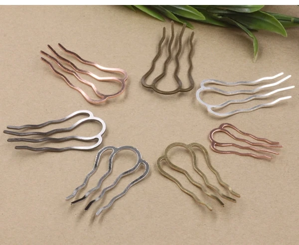 

5pcs/lot Retro 4 Teeth Comb Hair Accessories Silver/Gold Color Hairpin Hair Wear Vintage Barrette Findings Jewelry