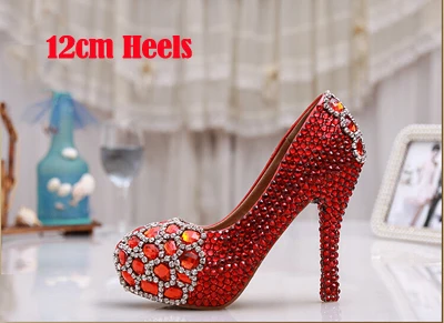 Новинка года; модные красные туфли-лодочки со стразами; женская обувь для вечеринок; свадебные модельные туфли; женские туфли на высоком каблуке с кристаллами; обувь для выпускного вечера - Цвет: Red 12cm Heels
