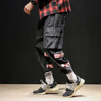 

2018 new listing Fashion Leisure Hip-hop Tide Haren Time Multi Bag Stripe Motion Weave Bring Banded Pants Men The Hot causal