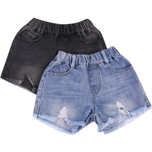 Джинсовые шорты для девочек, летние детские штаны, детские джинсы, модная одежда, популярные штаны для девочек, рваные шорты, повседневные крутые штаны
