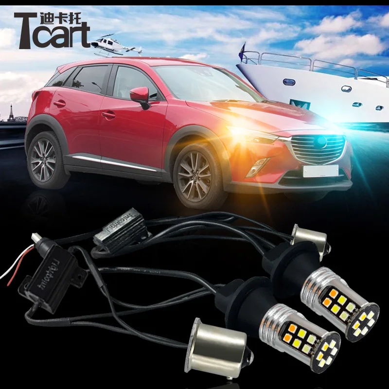 

Tcart 2pcs Front Turn Signal Lights Source LED 1156 12V 30w 3020Chip Car LED 3Color DRL Signal Lamp for Mazda CX-3 CX3 2015-2018