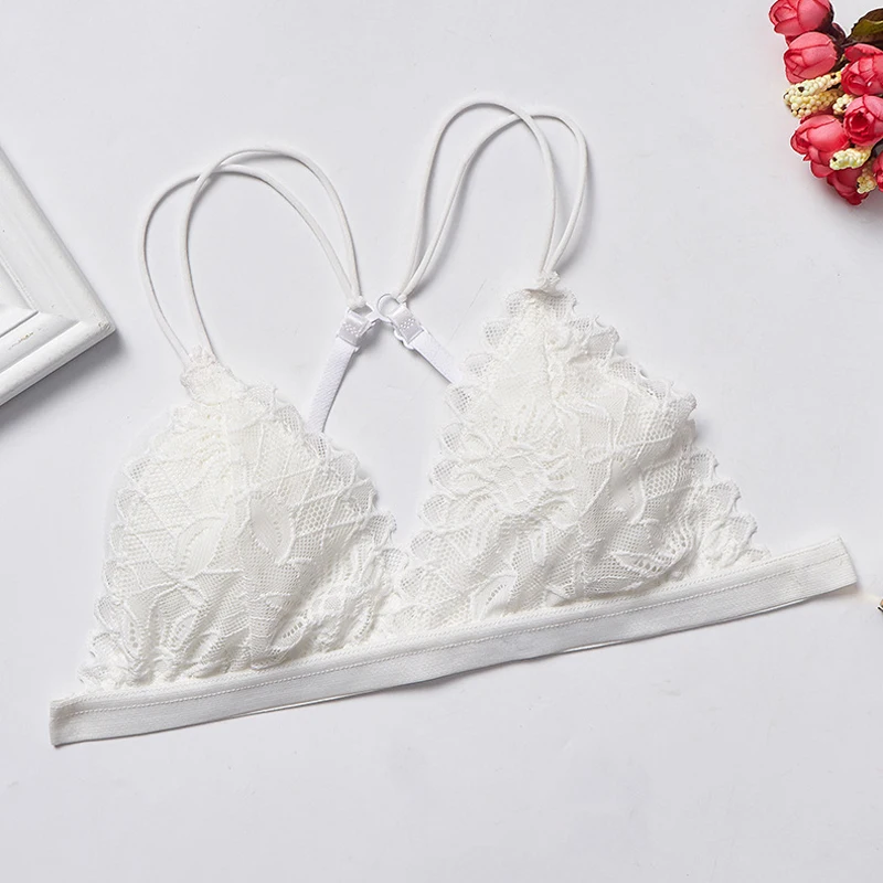 Gumprun New Wire Free Underwear Sexy Lace Beauty Back Triangle Cup Bra Seamless Bralette Comfortable Push up Bras For Women - Цвет: White