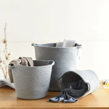 

Cotton Rope Storage Baskets With Handle Large Dirty Clothes Laundry Basket Natural Woven Storage Bin Kids Toy Sundries Organizer