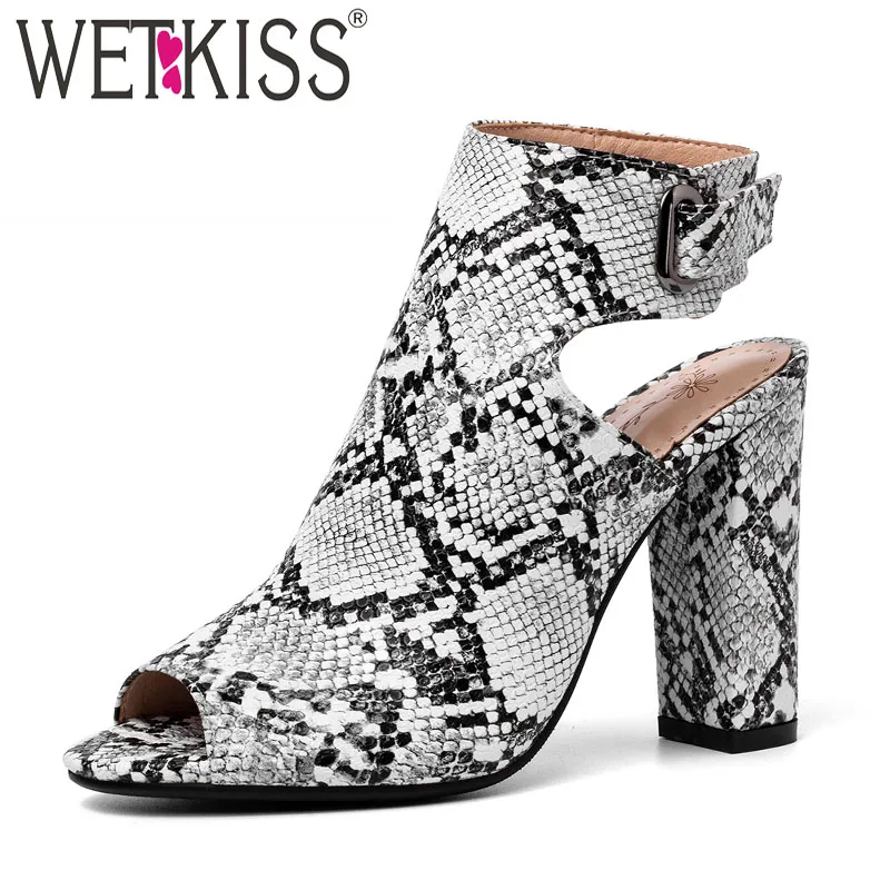 

WETKISS Colorful Gladiator Sandals Women Snake Skin Summer Sandals Women 2019 Slingback Shoes Female Peep Toe High Heels Shoes