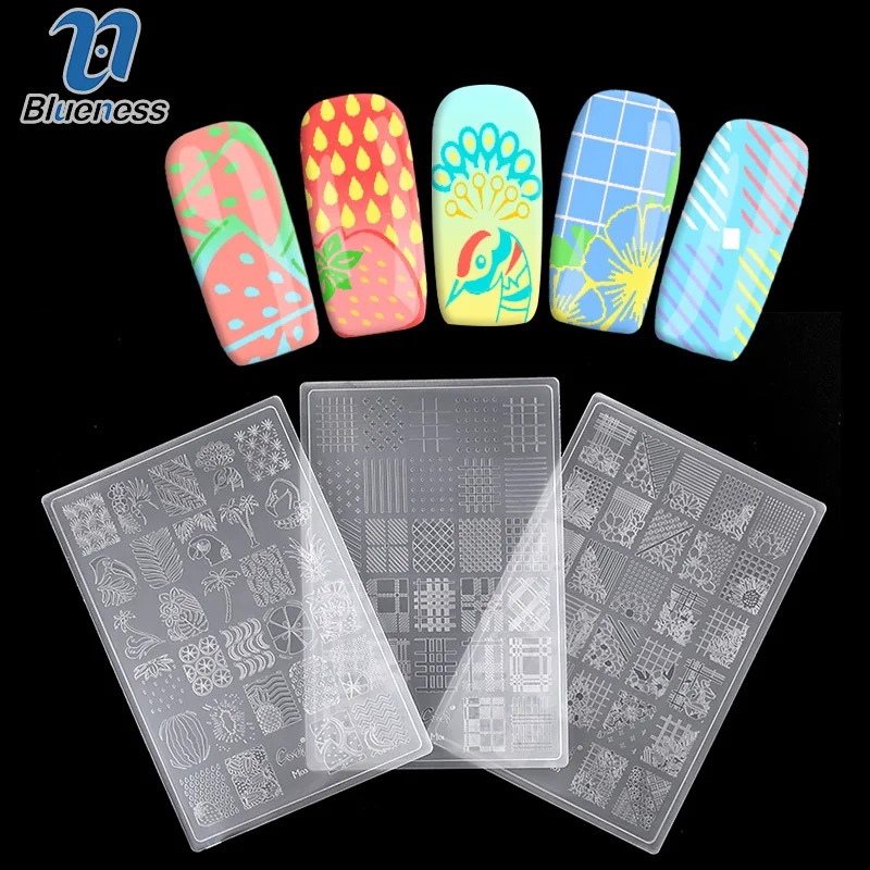

Blueness 1Pcs Stripe Flowers Design Transparent Nail Stamping Plate Manicure Image Template Stencil Gel Polish Nail Art Tools